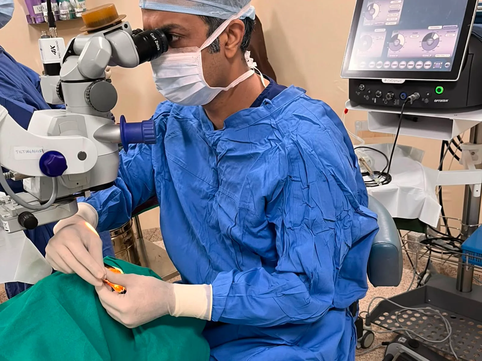 Cataract surgery being performed with an operating microscope at Rana Eye Centre